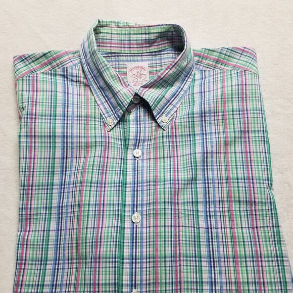 Brooks Brothers Medium The Original Polo Button Down Pastel Plaid Short Sleeve - Picture 1 of 11